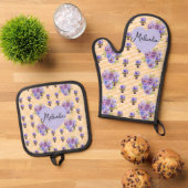 Floral Purple Viola Yellow Pansy Christmas Name Ofenhandschuh & Topflappen-Set (Oben Unten)