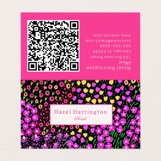 Floral QR Code Faltbare Visitenkarte Scannable Visitenkarten (Außenseite Aufgefaltet)