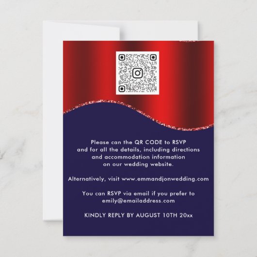 Floral QR Code Glitzer Burgundy Red Blue Navy (Rückseite)