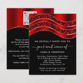 Floral QR Code Glitzer Burgundy Red Schwarz-weiß (Vorne/Hinten)