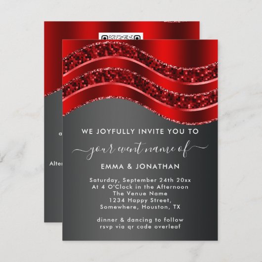 Floral QR Code Glitzer Burgundy Rote Rose Grau (Vorne/Hinten)