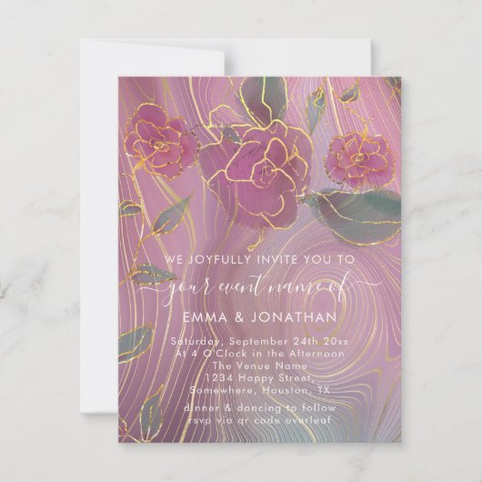 Floral QR Code Marsala Burgundy Gold Pink (Vorderseite)