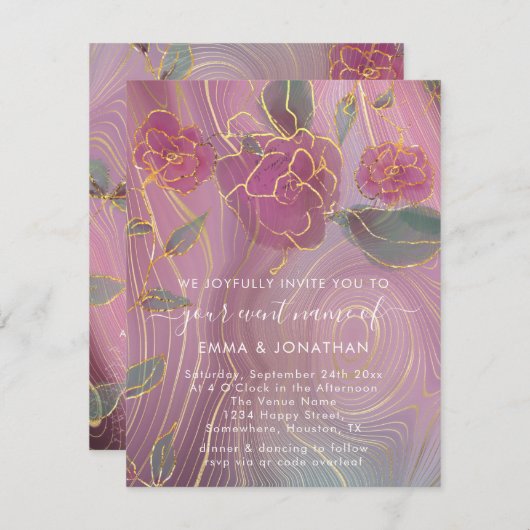 Floral QR Code Marsala Burgundy Gold Pink (Vorne/Hinten)