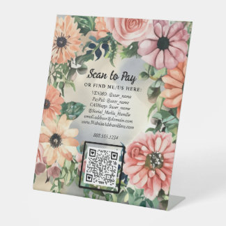 Floral QR code Scan To Pay Pop-Up Market Vendor Sockelschild
