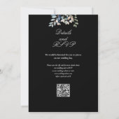 Floral QR Code Schwarz-Weiß-Hochzeit Einladung (Rückseite)