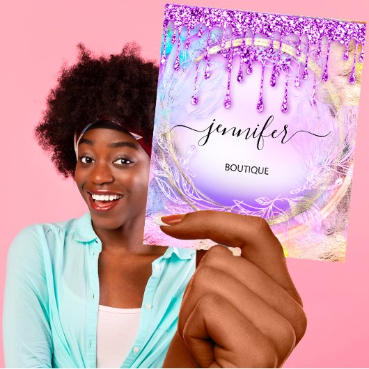 Floral QRCode Beruflich Shop Tropfen Lila Quadratische Visitenkarte