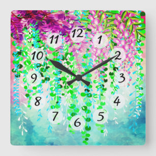 floral quadratische wanduhr