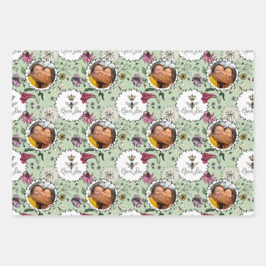 Floral Queen Been Mothers Day Foto Geschenkpapier Set (Vorderseite 2)