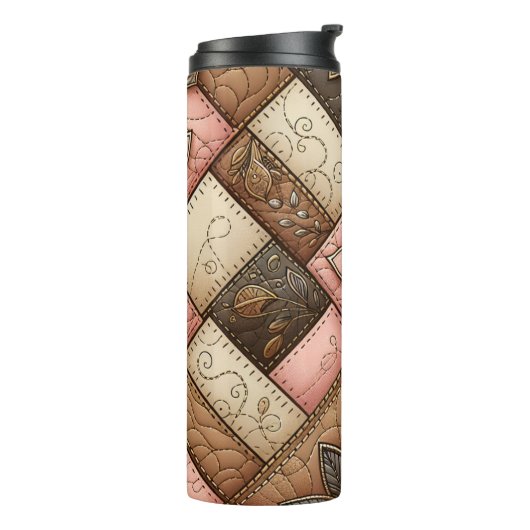 Floral Quilted Patchwork Pattern Design Thermosbecher (Nach links gedreht)