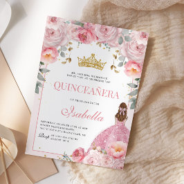 Floral Quinceanera Blush Pink Gold Prinzessin Einladung