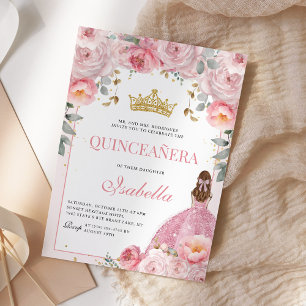 Floral Quinceanera Blush Pink Gold Prinzessin Einladung