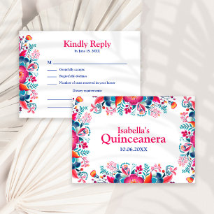 Floral Quinceanera Fiesta Mexicana RSVP Karte