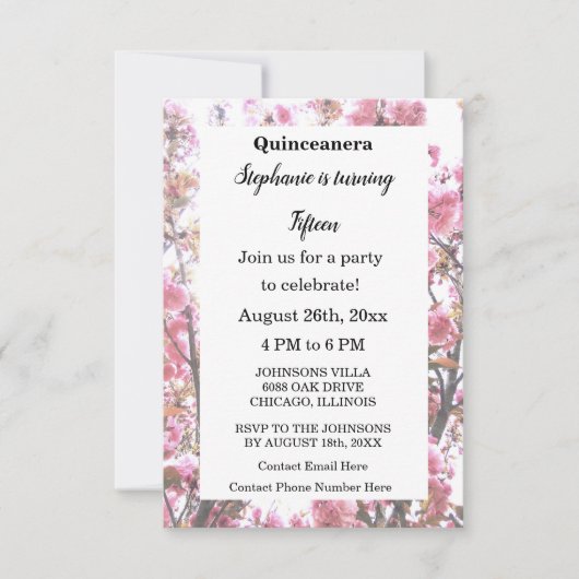 Floral Quinceanera Fünfzehnte Geburtstag Cherry Pi Einladung (Vorderseite)