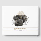 Floral Quinceañera Gästebuch Schwarz und Gold (Rückseite)