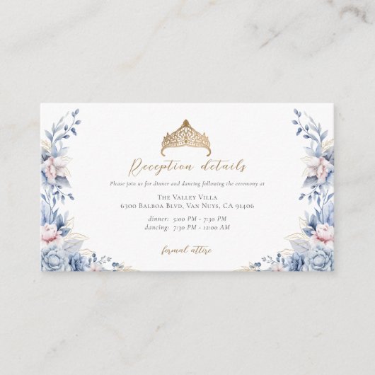 Floral Quinceañera gold Tiara Begleitkarte (Vorderseite)