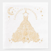 Floral Quinceañera Gown Glam Celestial Moon Stars Servietten Mit Folie (Vorderseite)