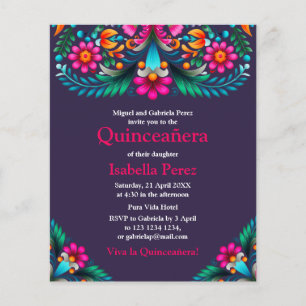 Floral Quinceañera Lila Mexikanische Fiesta Geburt Flyer