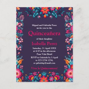 Floral Quinceañera Lila Mexikanische Fiesta Geburt Postkarte