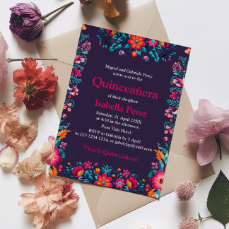 Floral Quinceanera Mexican Fiesta Birthday Einladung