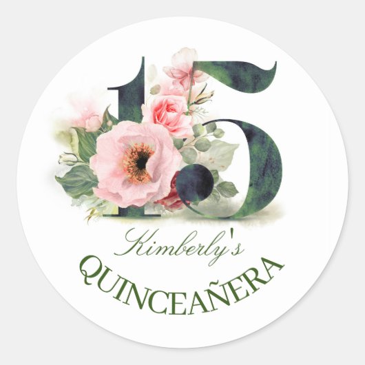 Floral Quinceanera Runder Aufkleber (Vorderseite)