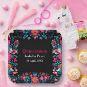 Floral Quinceanera Schwarz Mexican Fiesta Geburtst Pappteller (Party)