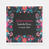 Floral Quinceanera Schwarz Mexican Fiesta Geburtst Serviette (Vorderseite)