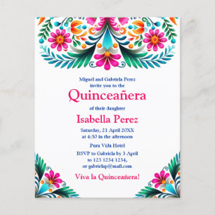 Floral Quinceañera Weiß Mexikanische Fiesta Geburt Flyer