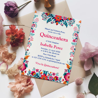 Floral Quinceanera Weiße mexikanische Fiesta Gebur Einladung