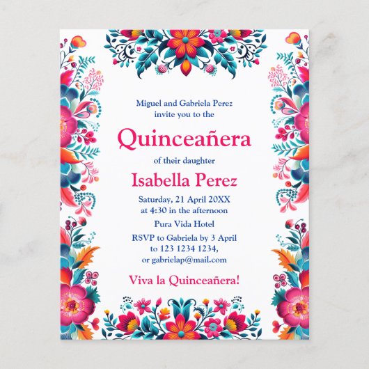 Floral Quinceanera Weiße mexikanische Fiesta Gebur Flyer (Vorne)