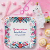 Floral Quinceanera Weiße mexikanische Fiesta Gebur Pappteller (Party)