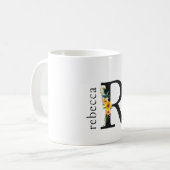 Floral-R-Monogramm-Tasse mit bearbeitbarem Namen Kaffeetasse (Vorderseite Links)
