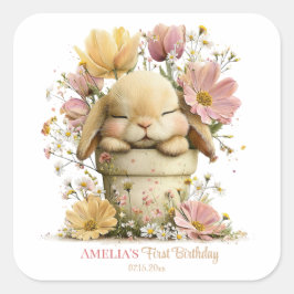 Floral Rabbit Cupcake Quadratischer Aufkleber