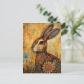 Floral Rabbit Postcard Postkarte (Stehend Vorderseite)