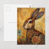Floral Rabbit Postcard Postkarte (Vorne/Hinten)