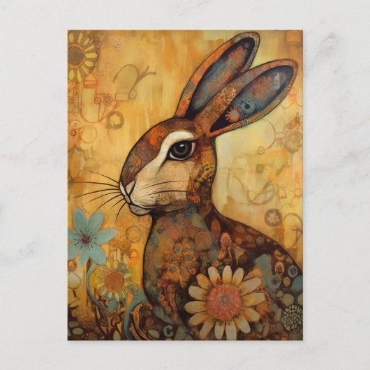 Floral Rabbit Postcard Postkarte (Vorderseite)