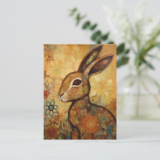 Floral Rabbit Postkarte (Stehend Vorderseite)