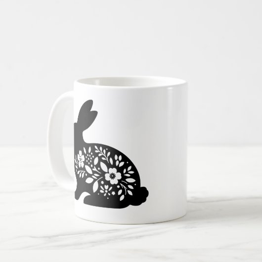 Floral Rabbit Stencil Mug – Cute Bunny Coffee  Kaffeetasse (Vorderseite Links)
