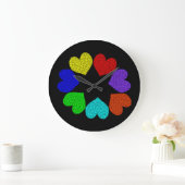 Floral Rainbow Love Hearts Wall Clock Große Wanduhr (Zuhause)