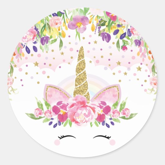 Floral Rainbow Unicorn Vielen Dank Sticker Favorit (Vorderseite)