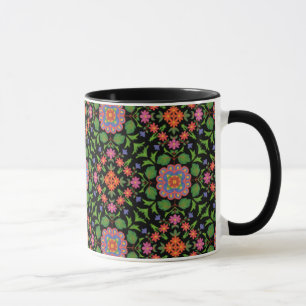 Floral Rangoli auf Black Ringer Coffee Tasse