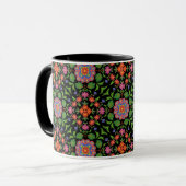 Floral Rangoli auf Black Ringer Coffee Tasse (Vorderseite Links)