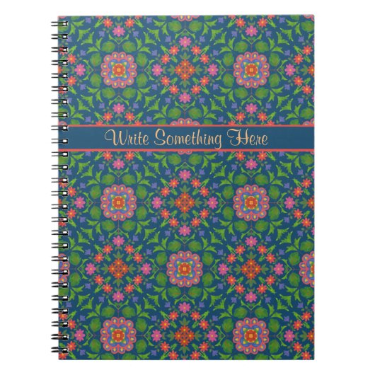 Floral Rangoli auf Deep Blue Spiral Notebook Notizblock (Vorderseite)