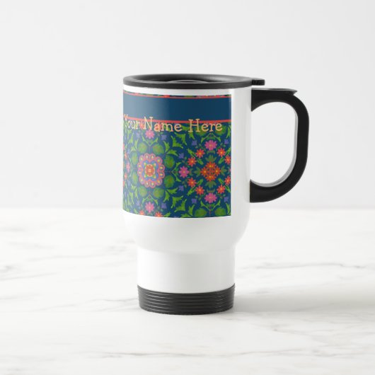 Floral Rangoli Deep Blue Travel Mug personalisiere Reisebecher (Rechts)