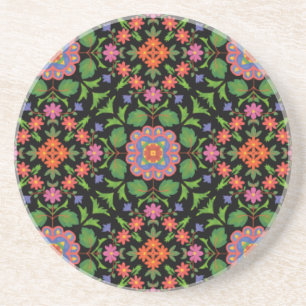 Floral Rangoli Muster auf Black Sandstone Unterset Sandstein Untersetzer