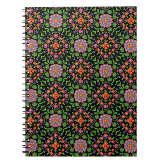 Floral Rangoli Muster auf Black Spiral Notebook Notizblock (Vorderseite)