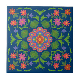 Floral Rangoli Muster auf Blue Keramik Tile Fliese