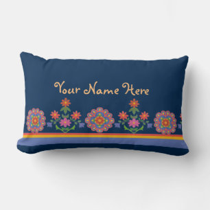 Floral Rangoli Muster Border, blau Lumbalkissen Lendenkissen