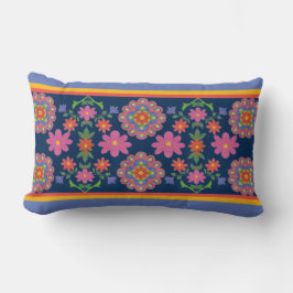 Floral Rangoli Muster Border, blau Lumbalkissen Lendenkissen