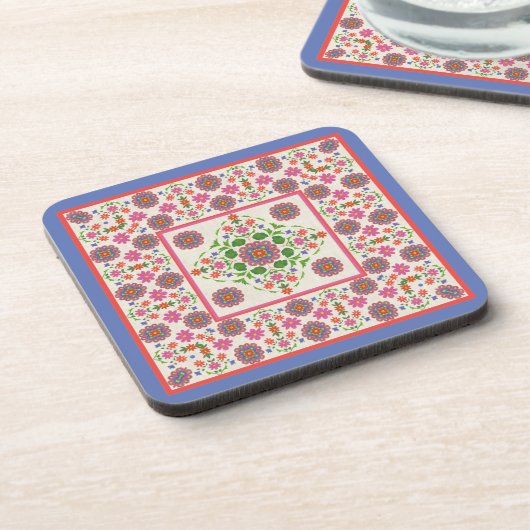Floral Rangoli Muster Border on Ecru: Untersetzer (Linke Seite)