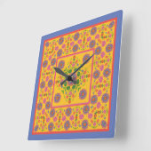 Floral Rangoli Muster Border on Yellow Wall Clock Quadratische Wanduhr (Winkel)